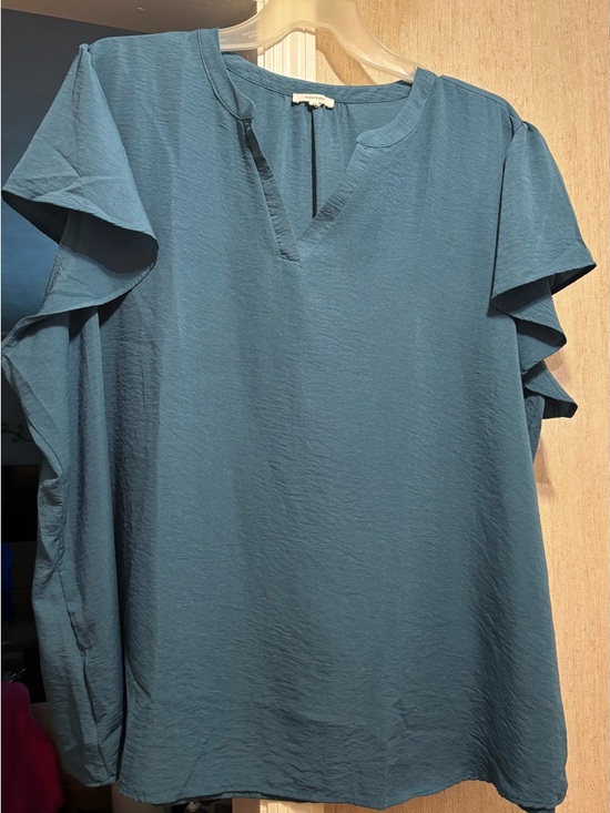 Maurices Tops - Maurices Teal Ruffle Sleeve V-Neck Blouse Plus Size